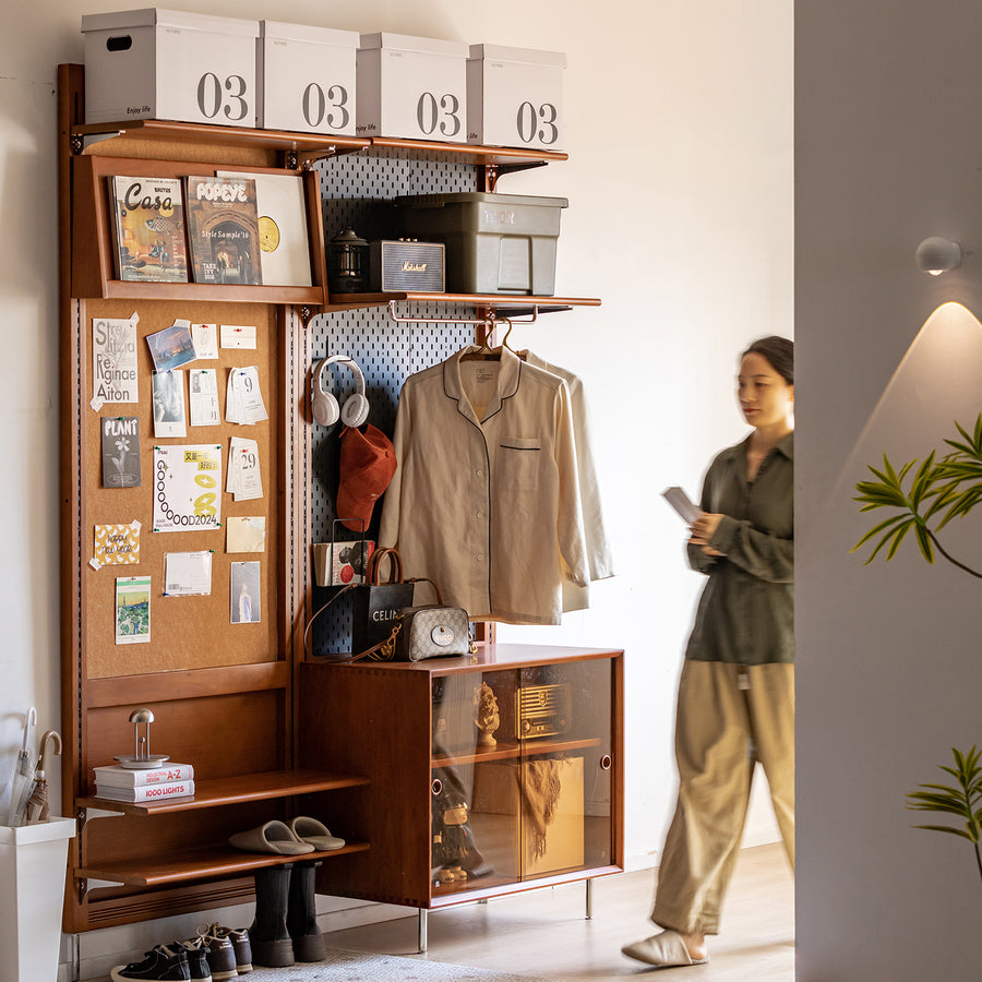 Vintage boxwood modular hanging wall shelf system muse entryway primary product view.