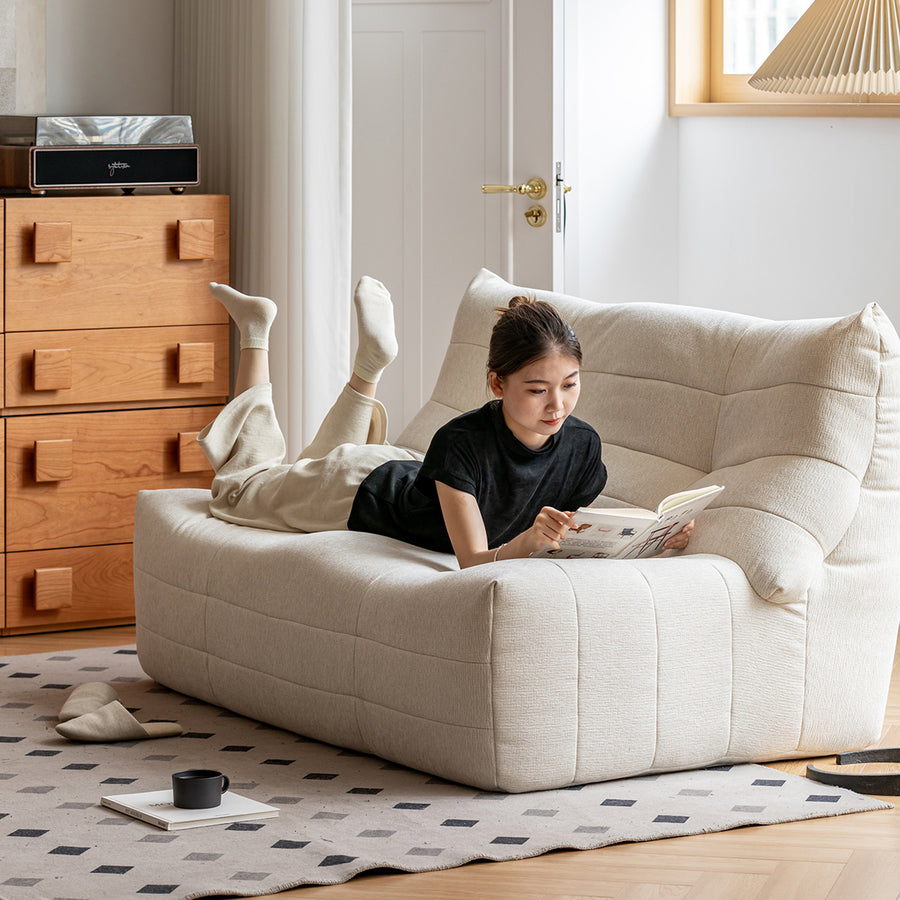 Cream chenille velvet fabric 2 seater sofa curly primary product view.