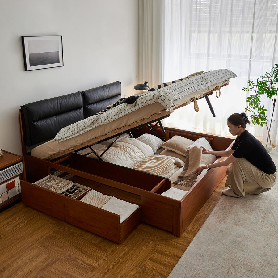 Vintage boxwood cushion lift-up storage bed with drawer kangaroo primary product view.