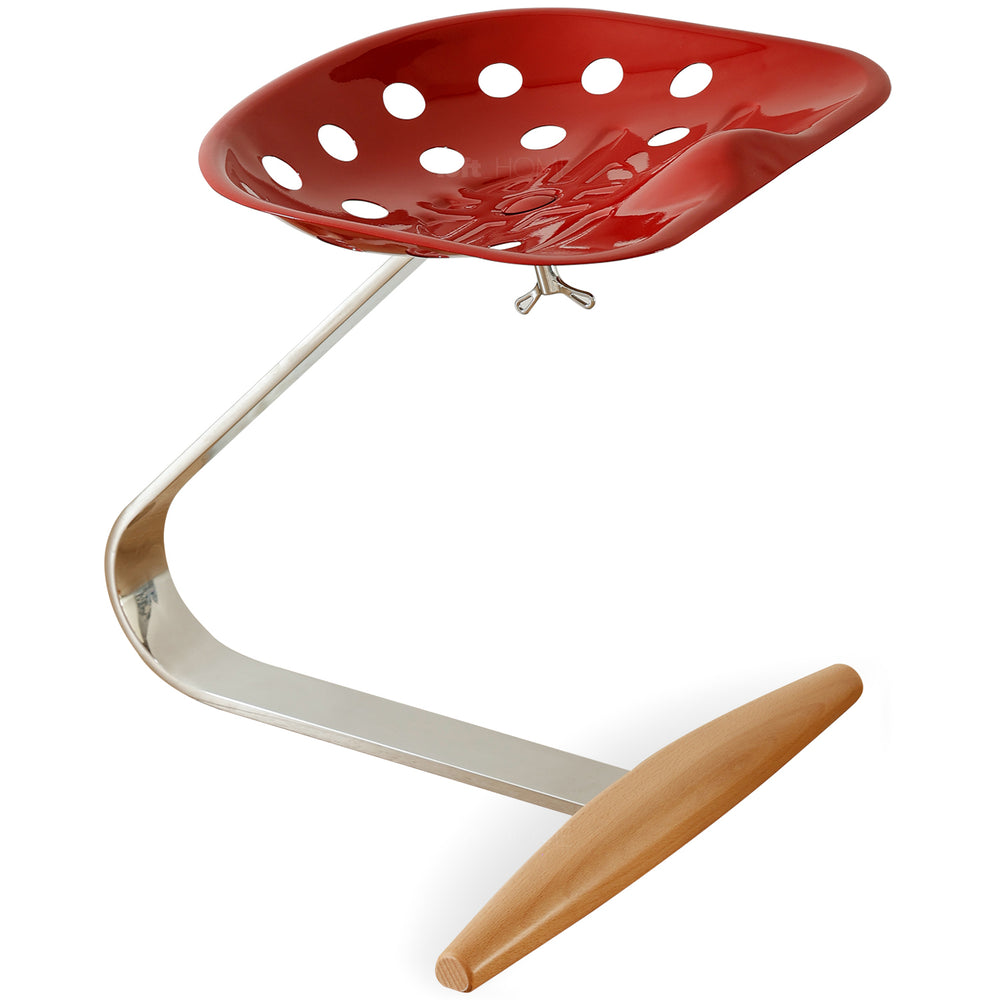 Industrial steel stool mezzadro in white background.