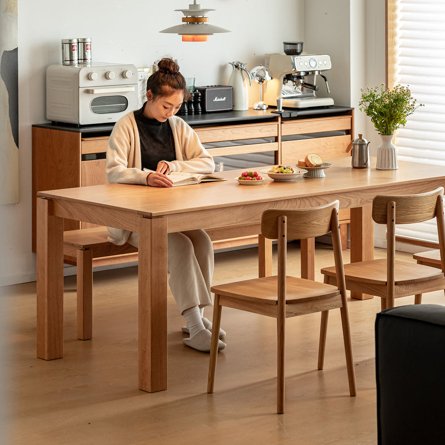 Scandinavian cherry wood dining table shoreline color swatches.