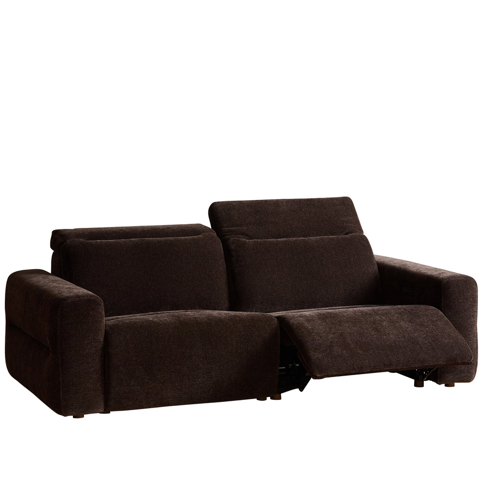 Cream chenille velvet fabric electric recliner 3 seater sofa lolo in white background.