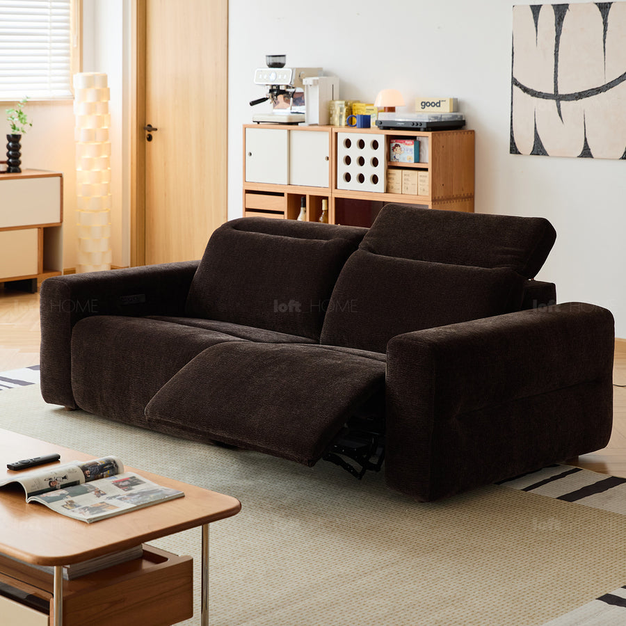 Cream chenille velvet fabric electric recliner 4 seater sofa lolo primary product view.