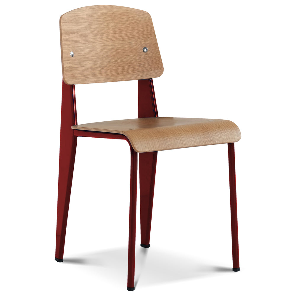 Industrial plywood dining chair standard in white background.