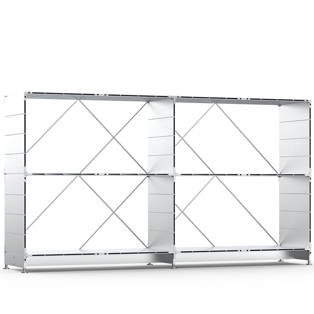 Industrial aluminium shelf cube in white background.