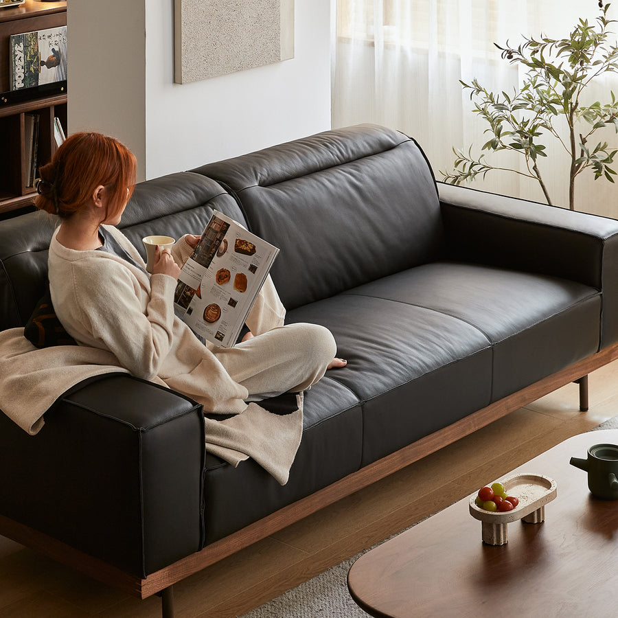 Japandi genuine leather 3 seater sofa river primary product view.