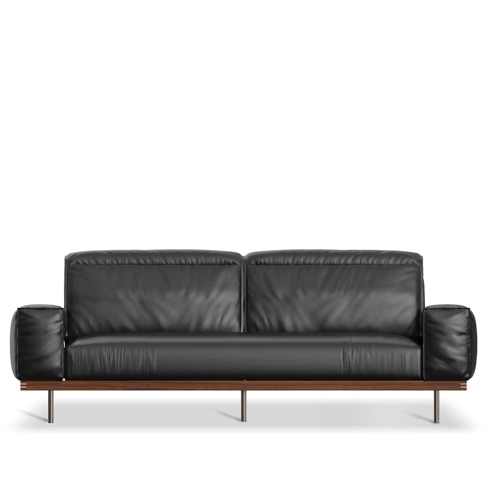 Japandi genuine leather 3 seater sofa river in white background.