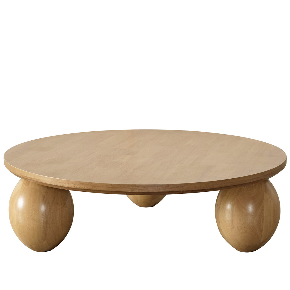 Japandi rubber wood coffee table tumbo in white background.