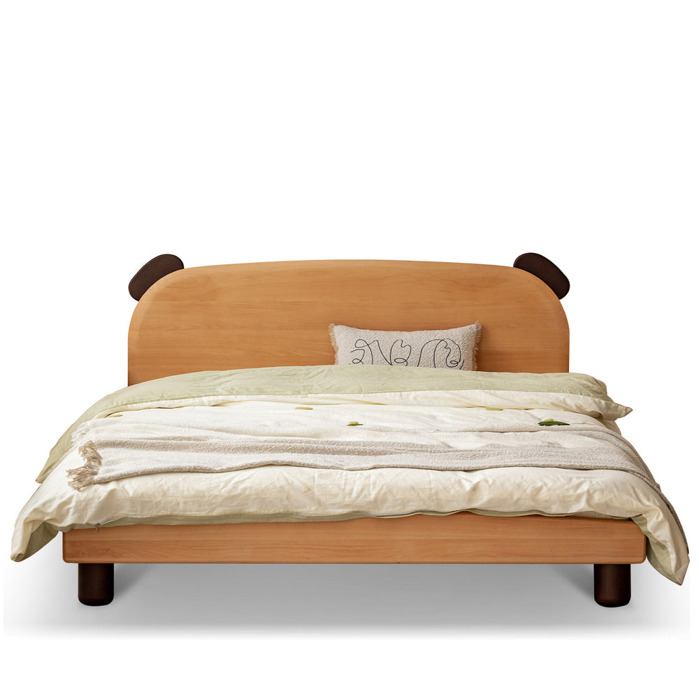Scandinavian beech wood kids bed teddy in white background.