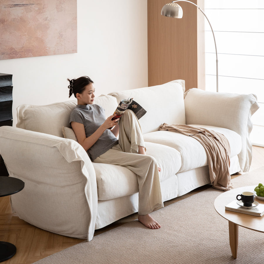 Minimalist cotton fabric 3 seater sofa blair primary product view.