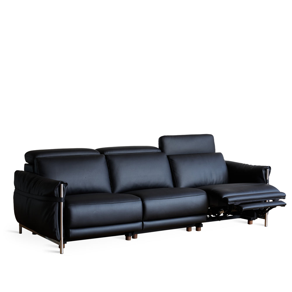 Minimalist Microfiber Leather electric recliner 3 seater sofa calmera in white background.