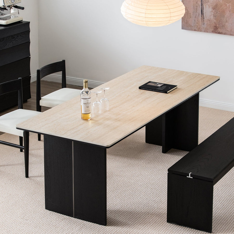 Minimalist sintered stone dining table black oslo material variants.