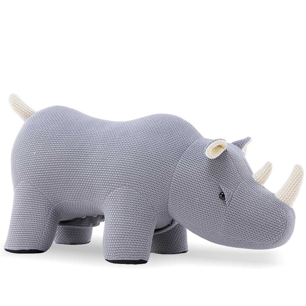 Contemporary mixed weave fabric ottoman decoration rhino in white background.