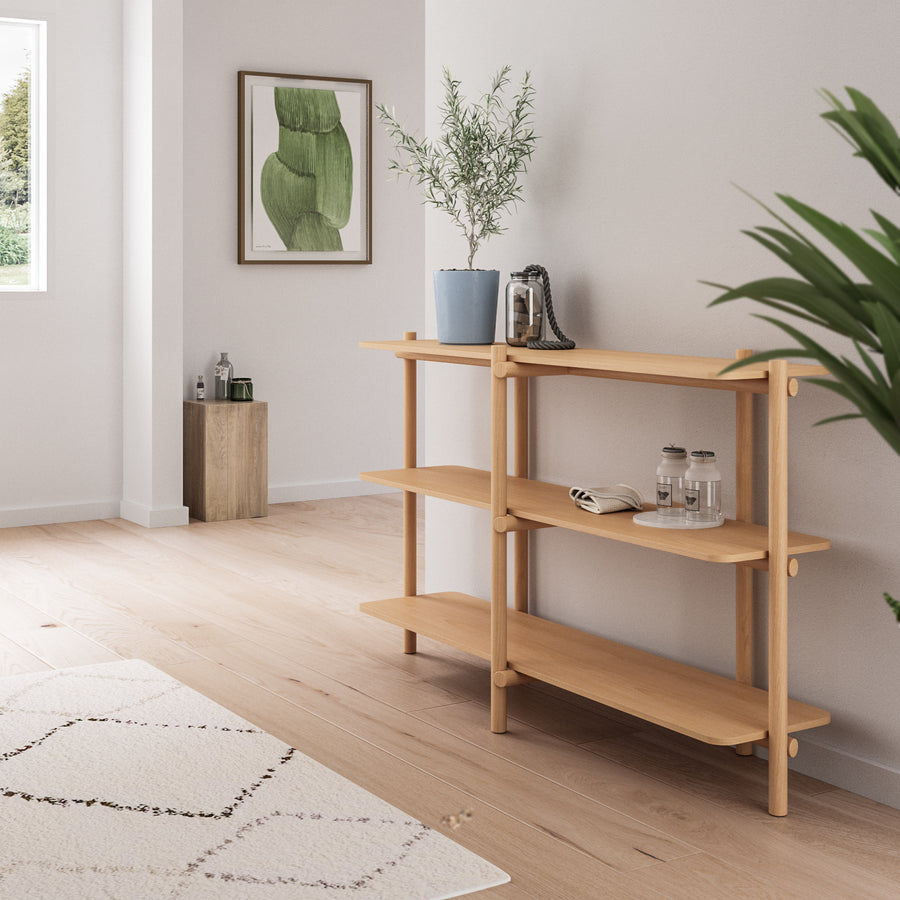 Scandinavian beech wood side display shelf hilda primary product view.