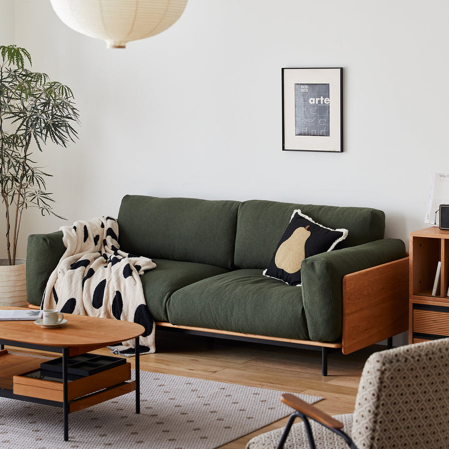 Scandinavian boucle fabric 3 seater sofa harvest primary product view.