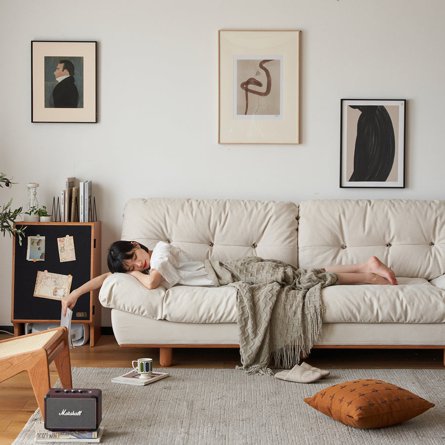 Scandinavian cat scratch resistant fabric 4 seater sofa nimbus in panoramic view.