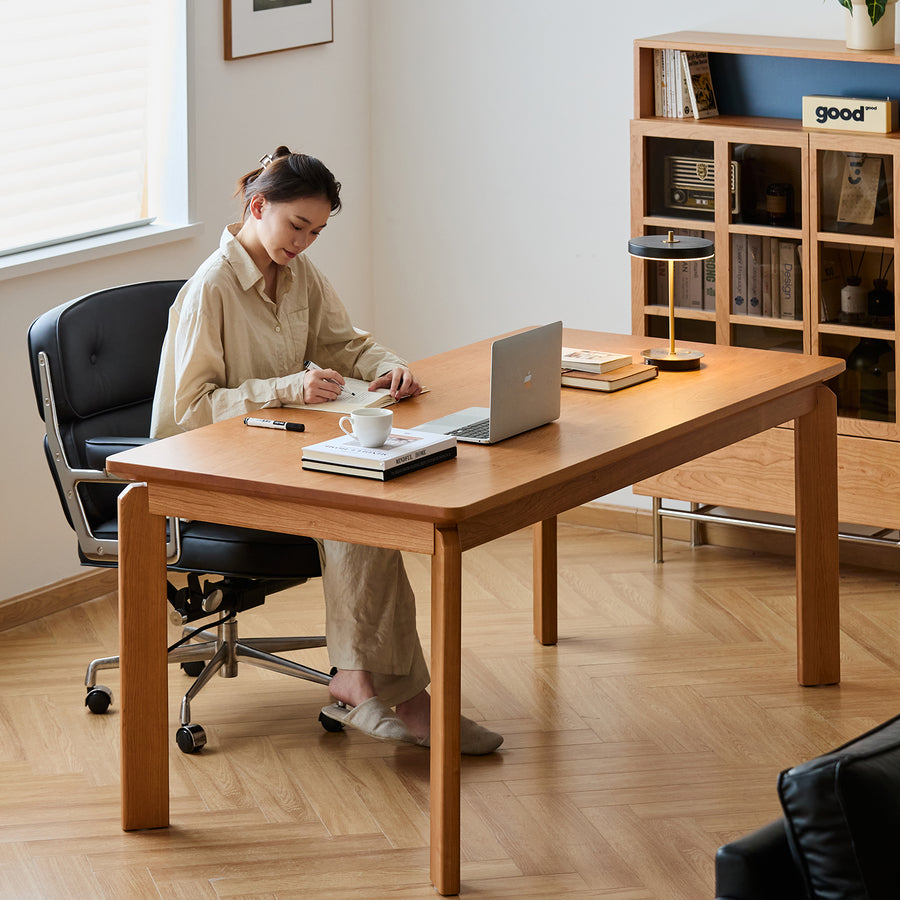 Scandinavian cherry wood dining table square color swatches.