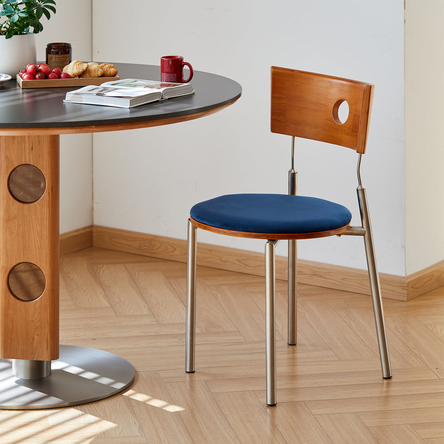 Scandinavian cherry wood mix weave fabric dining chair timeless primary product view.