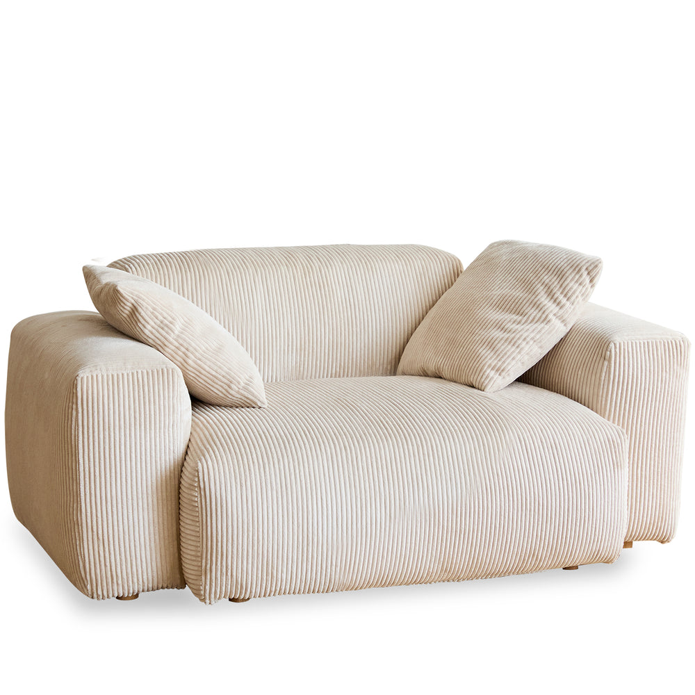 Scandinavian corduroy velvet fabric 1 seater sofa square in white background.