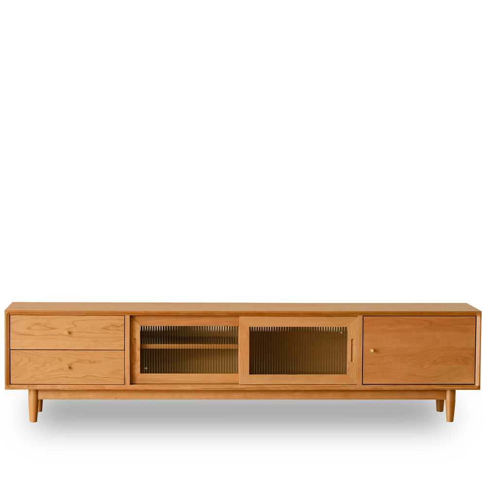 Scandinavian cherry wood tv console green detail 2.
