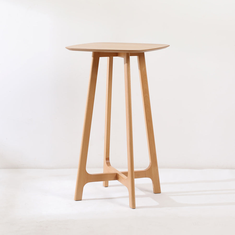 Scandinavian oak wood veneer round bar table orbit primary product view.