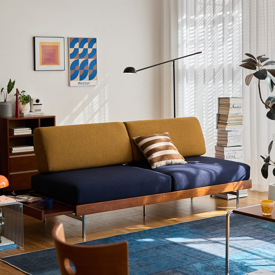 Vintage boucle fabric 3 seater sofa mies primary product view.