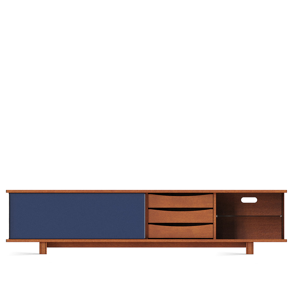 Vintage boxwood sliding door tv console mist in white background.