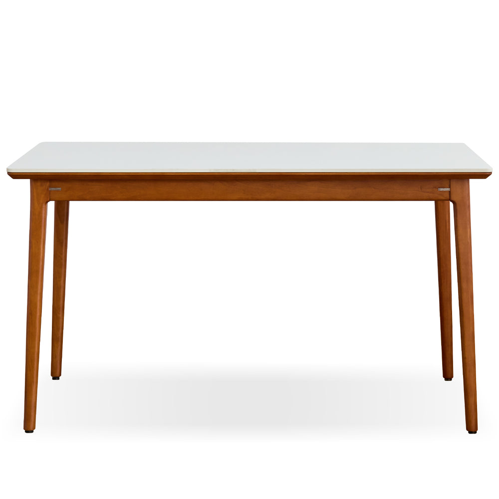 Vintage sintered stone dining table mies in white background.