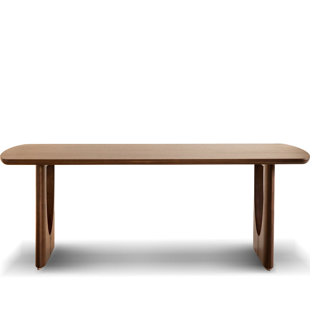 Vintage walnut wood dining table rockwel in white background.