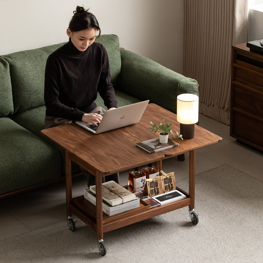 Vintage walnut wood extendable coffee table vorin primary product view.