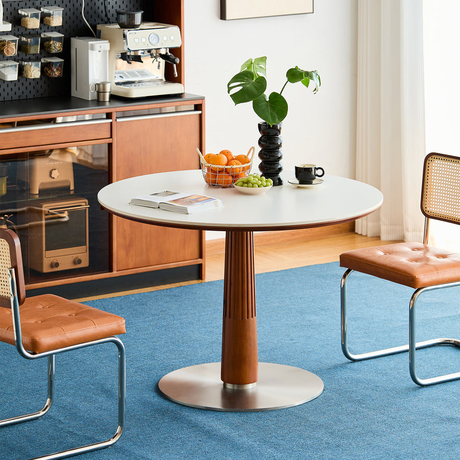 Vintage sintered stone round dining table grey primary product view.